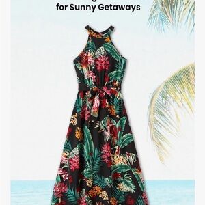 PatPat Tropical Floral Maxi Dress - Black and Green